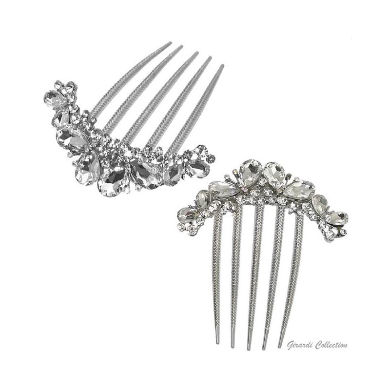 Peigne strass et cristaux blancs